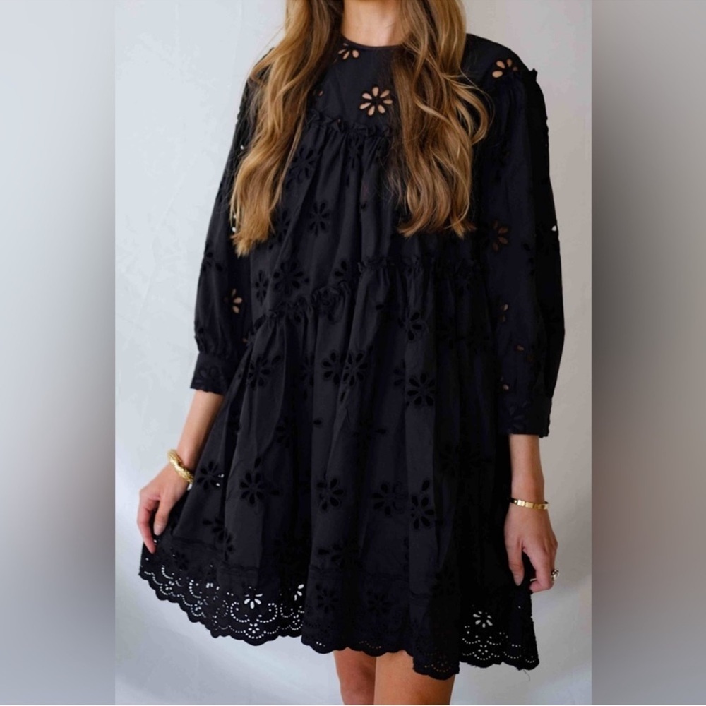 En Saison Black Eyelet Tiered Dress | Size Small